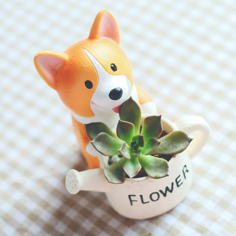1pc Creative Resin Corgi Succulent Plant Pots Mini Flower Pot
