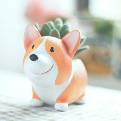 1pc Creative Resin Corgi Succulent Plant Pots Mini Flower Pot