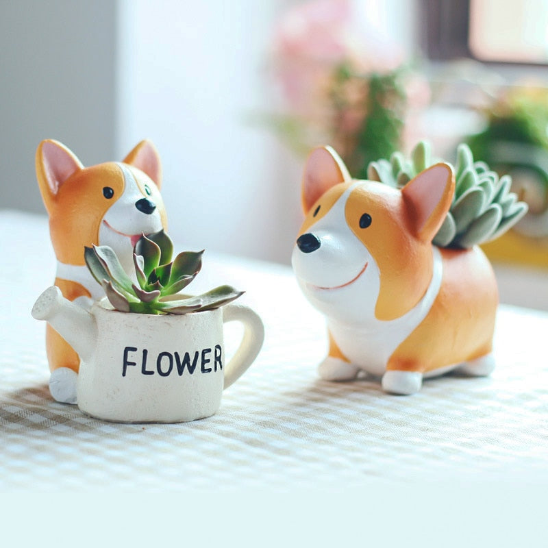 1pc Creative Resin Corgi Succulent Plant Pots Mini Flower Pot