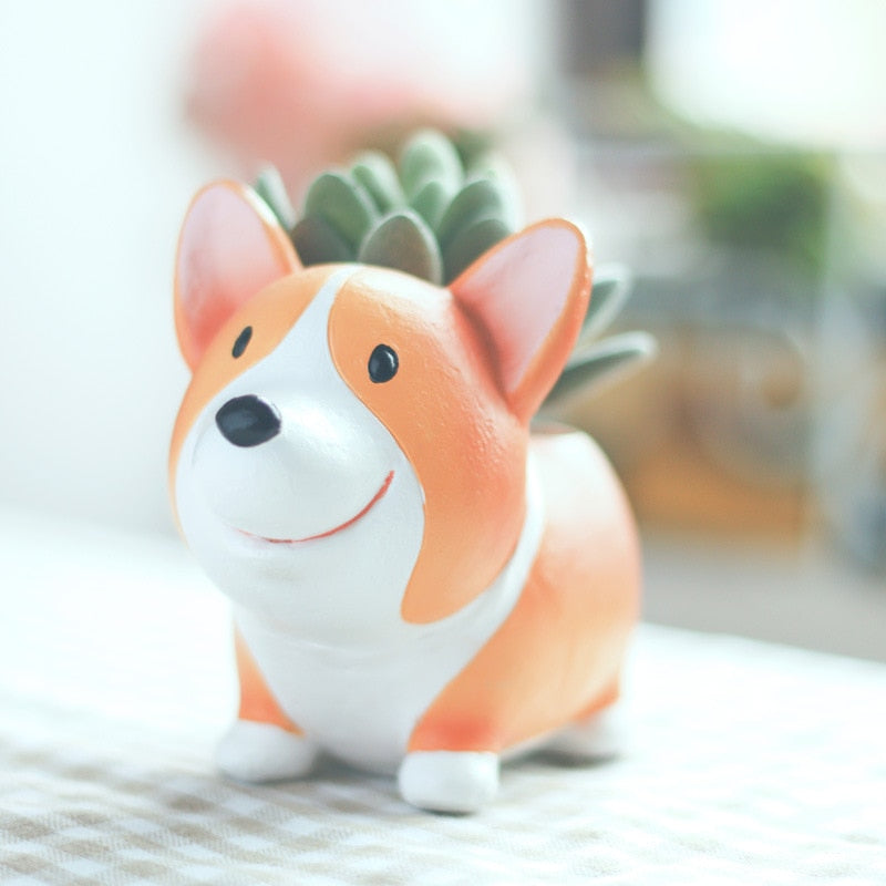 1pc Creative Resin Corgi Succulent Plant Pots Mini Flower Pot