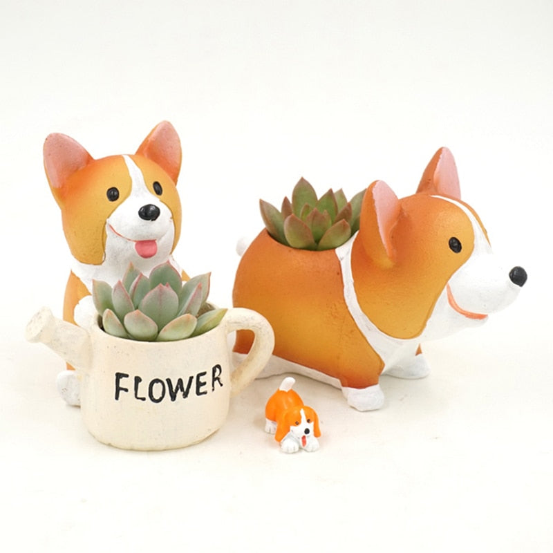 1pc Creative Resin Corgi Succulent Plant Pots Mini Flower Pot
